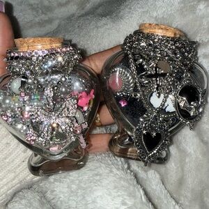 Heart-Shaped Glass Bottles with Silver and Pink Charms